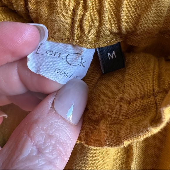 LenOk 100% Linen Harem Pants Mustard Boho Barrel Leg Pockets M - Picture 12 of 12